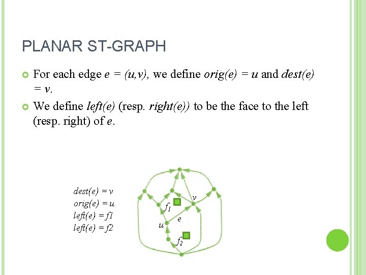 PLANAR ST-GRAPH For each edge e = (u, v), we define orig(e) = u