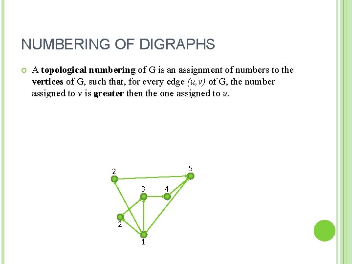 NUMBERING OF DIGRAPHS A topological numbering of G is an assignment of numbers to