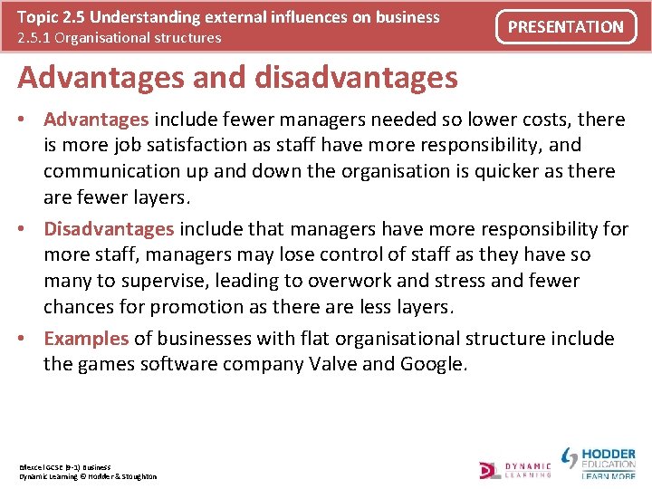 Topic 2. 5 Understanding external influences on business 2. 5. 1 Organisational structures PRESENTATION