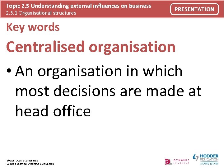 Topic 2. 5 Understanding external influences on business 2. 5. 1 Organisational structures PRESENTATION
