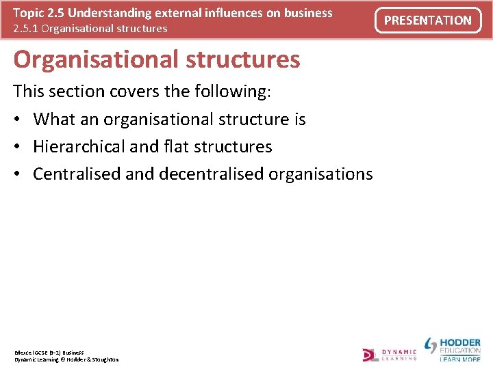 Topic 2. 5 Understanding external influences on business 2. 5. 1 Organisational structures This