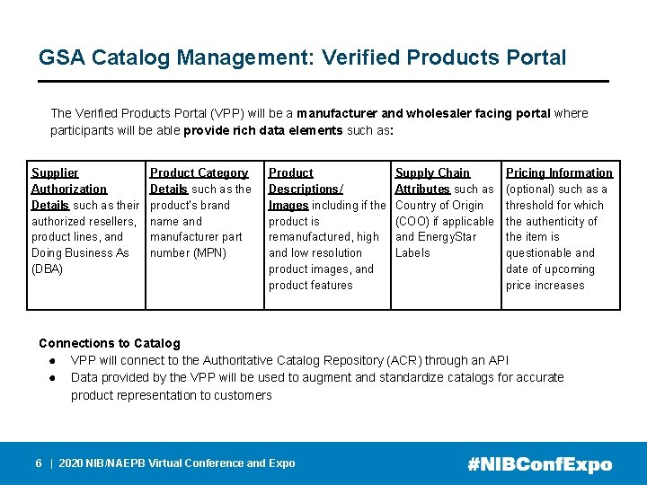 GSA Catalog Management: Verified Products Portal The Verified Products Portal (VPP) will be a
