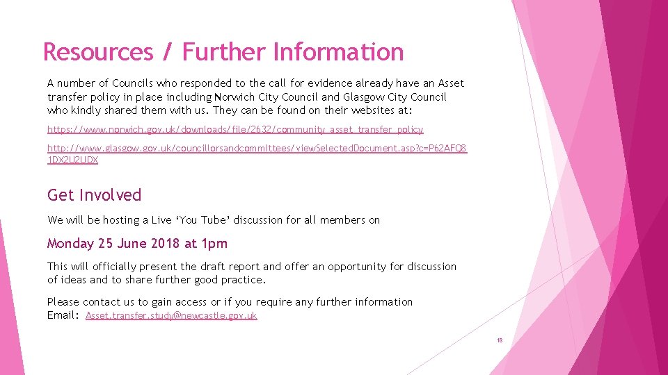 Resources / Further Information A number of Councils who responded to the call for