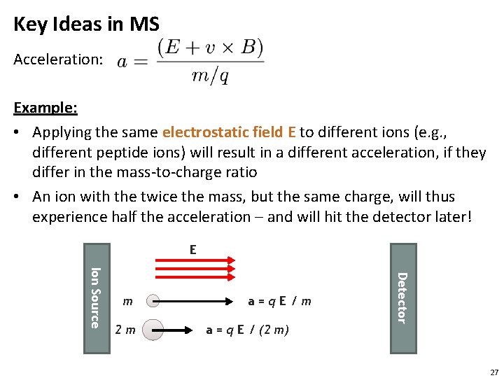 Key Ideas in MS Acceleration: Example: • Applying the same electrostatic field E to