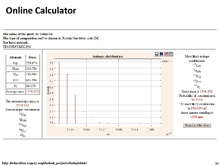 Online Calculator http: //education. expasy. org/student_projects/isotopident/ 39 