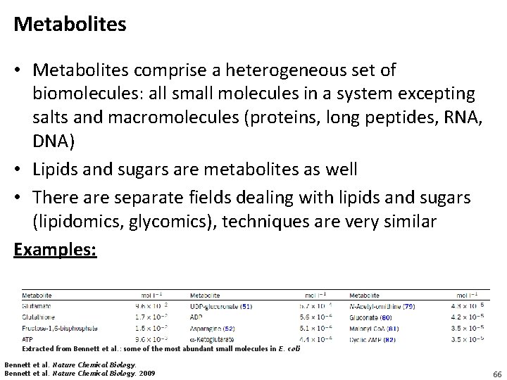 Metabolites • Metabolites comprise a heterogeneous set of biomolecules: all small molecules in a