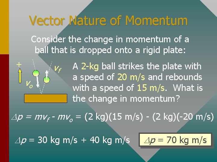 Vector Nature of Momentum Consider the change in momentum of a ball that is