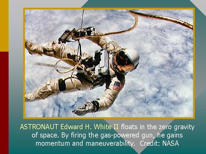 ASTRONAUT Edward H. White II floats in the zero gravity of space. By firing