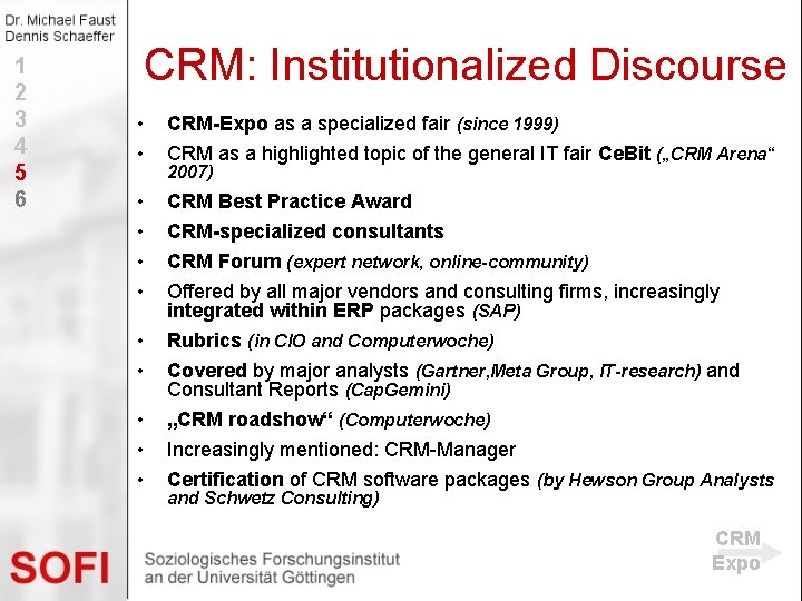 1 2 3 4 5 6 CRM: Institutionalized Discourse • • CRM-Expo as a