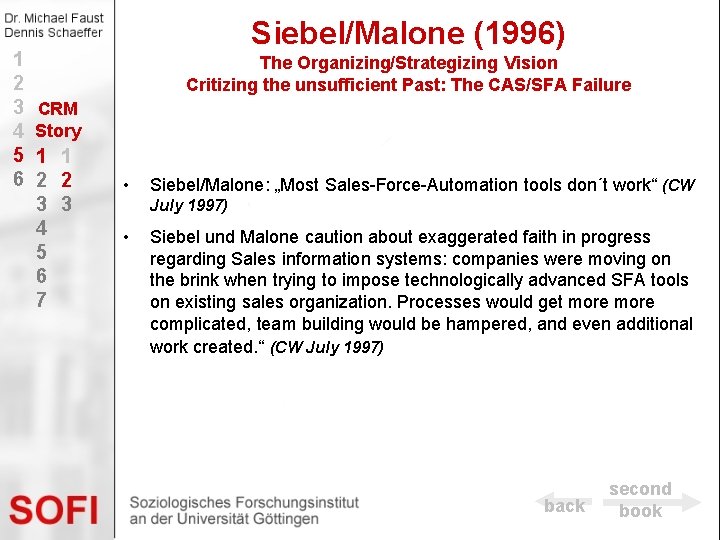 1 2 3 4 5 6 Siebel/Malone (1996) The Organizing/Strategizing Vision Critizing the unsufficient