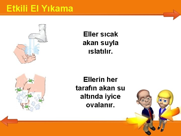 Etkili El Yıkama Eller sıcak akan suyla ıslatılır. Ellerin her tarafın akan su altında