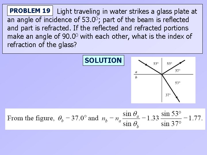 PROBLEM 19 Light traveling in water strikes a glass plate at an angle of
