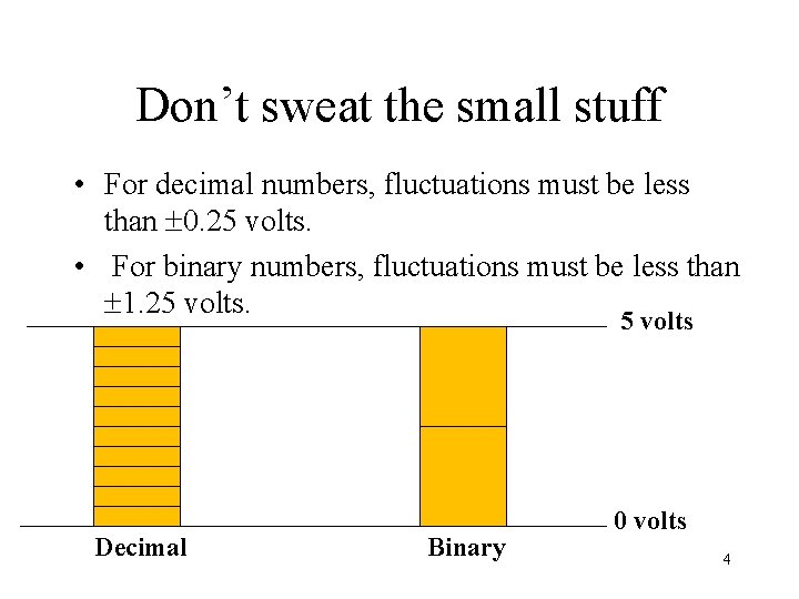 Don’t sweat the small stuff • For decimal numbers, fluctuations must be less than