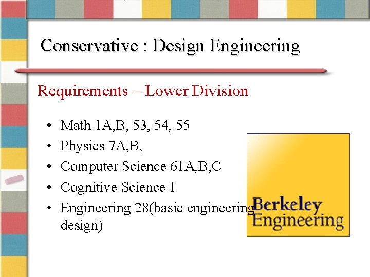 Conservative : Design Engineering Requirements – Lower Division • • • Math 1 A,