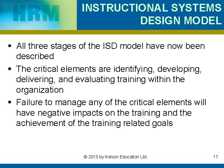 INSTRUCTIONAL SYSTEMS DESIGN MODEL § All three stages of the ISD model have now