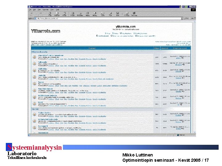 S ysteemianalyysin Laboratorio Teknillinen korkeakoulu Mikko Luttinen Optimointiopin seminaari - Kevät 2005 / 17 S ysteemianalyysin Laboratorio Teknillinen korkeakoulu Mikko Luttinen Optimointiopin seminaari - Kevät 2005 / 17