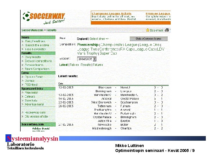 S ysteemianalyysin Laboratorio Teknillinen korkeakoulu Mikko Luttinen Optimointiopin seminaari - Kevät 2005 / 9 S ysteemianalyysin Laboratorio Teknillinen korkeakoulu Mikko Luttinen Optimointiopin seminaari - Kevät 2005 / 9