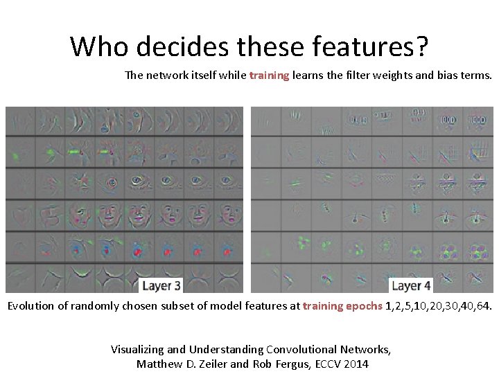Who decides these features? The network itself while training learns the filter weights and