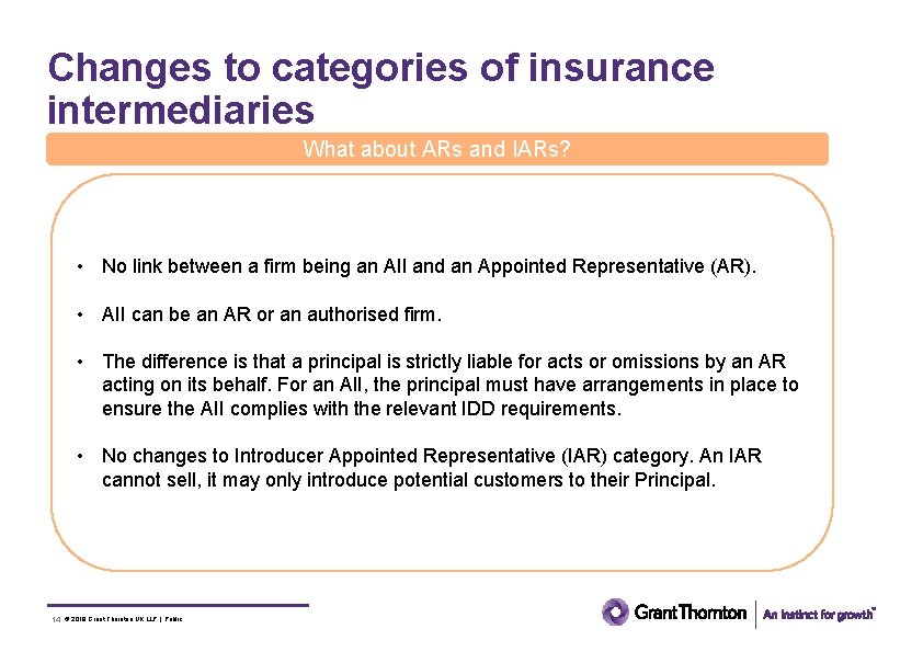 Changes to categories of insurance intermediaries What about ARs and IARs? • No link