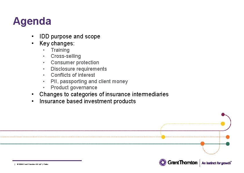 Agenda • IDD purpose and scope • Key changes: • • Training Cross-selling Consumer