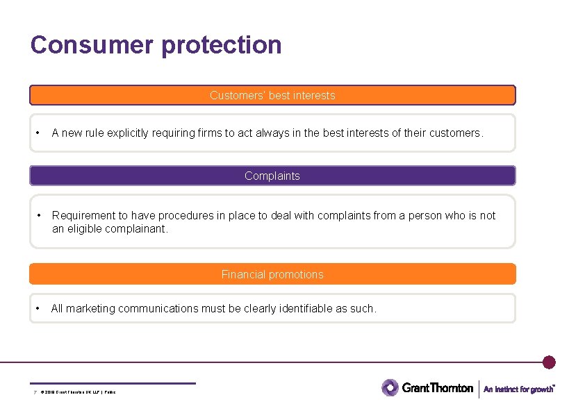 Consumer protection Customers’ best interests • A new rule explicitly requiring firms to act