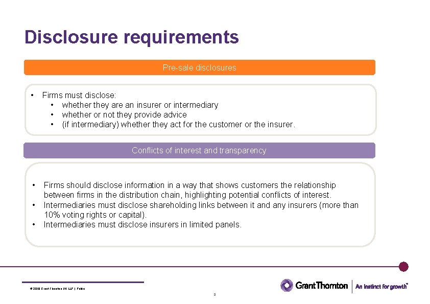Disclosure requirements Pre-sale disclosures • Firms must disclose: • whether they are an insurer