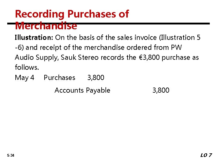 Recording Purchases of Merchandise Illustration: On the basis of the sales invoice (Illustration 5