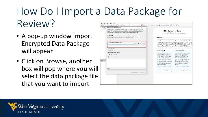 How Do I Import a Data Package for Review? • A pop-up window Import