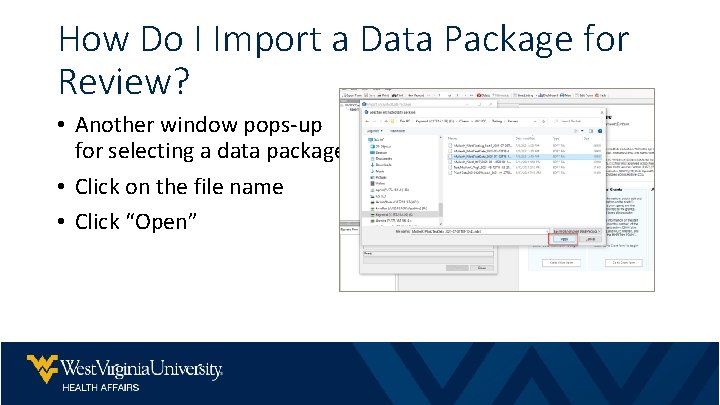 How Do I Import a Data Package for Review? • Another window pops-up for