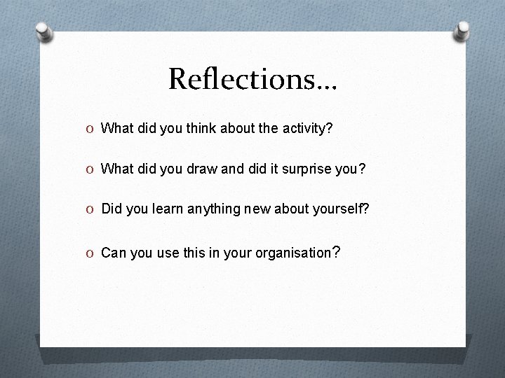 Reflections… O What did you think about the activity? O What did you draw