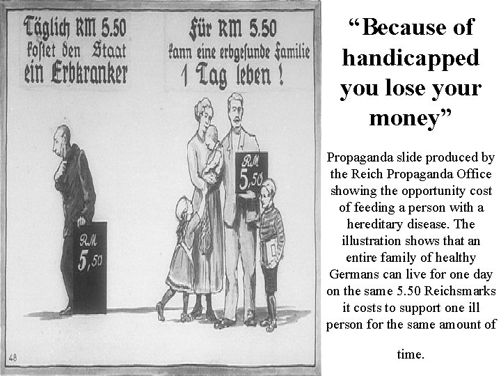 “Because of handicapped you lose your money” Propaganda slide produced by the Reich Propaganda