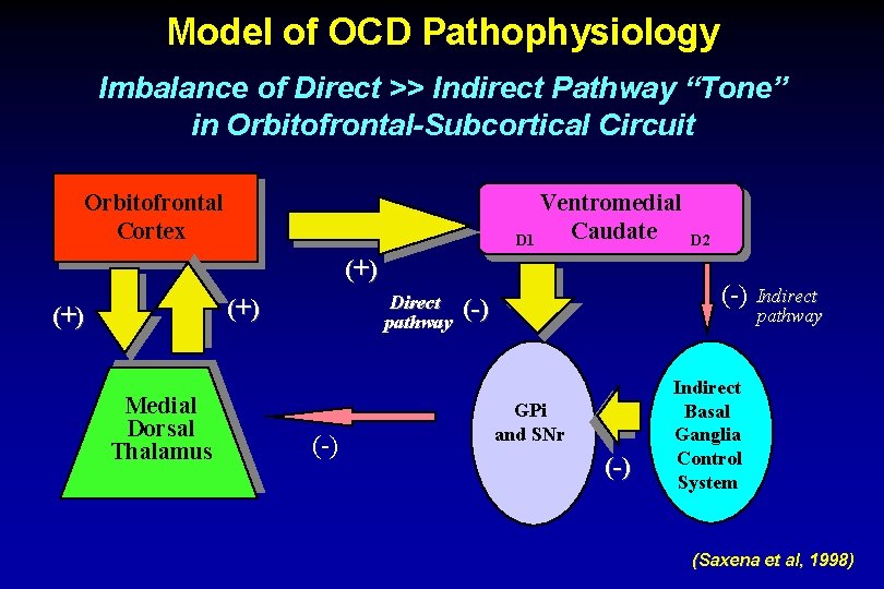 Model of OCD Pathophysiology Imbalance of Direct >> Indirect Pathway “Tone” in Orbitofrontal-Subcortical Circuit
