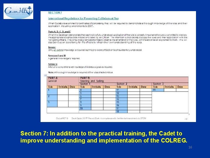 Section 7: In addition to the practical training, the Cadet to improve understanding and
