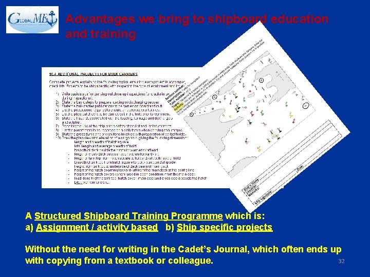 Advantages we bring to shipboard education and training A Structured Shipboard Training Programme which