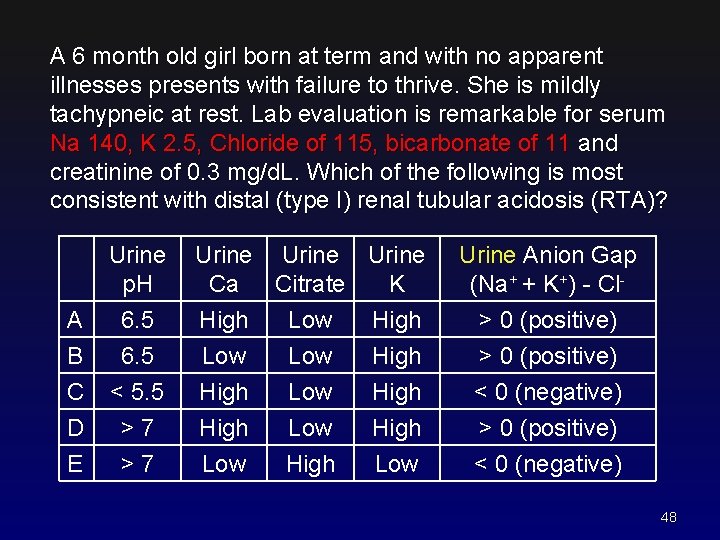 A 6 month old girl born at term and with no apparent illnesses presents