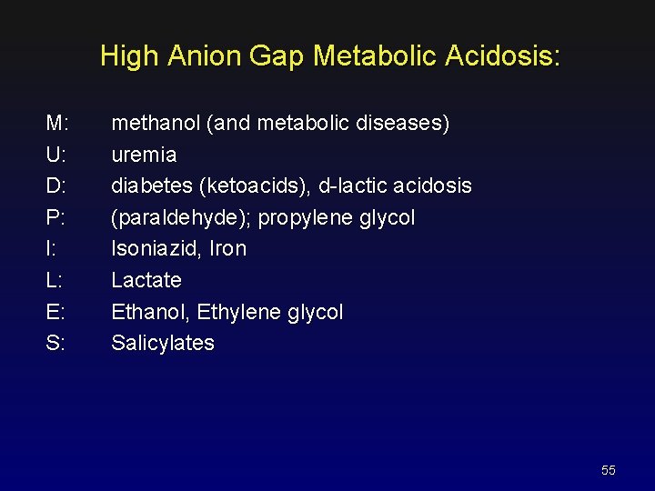 High Anion Gap Metabolic Acidosis: M: U: D: P: I: L: E: S: methanol