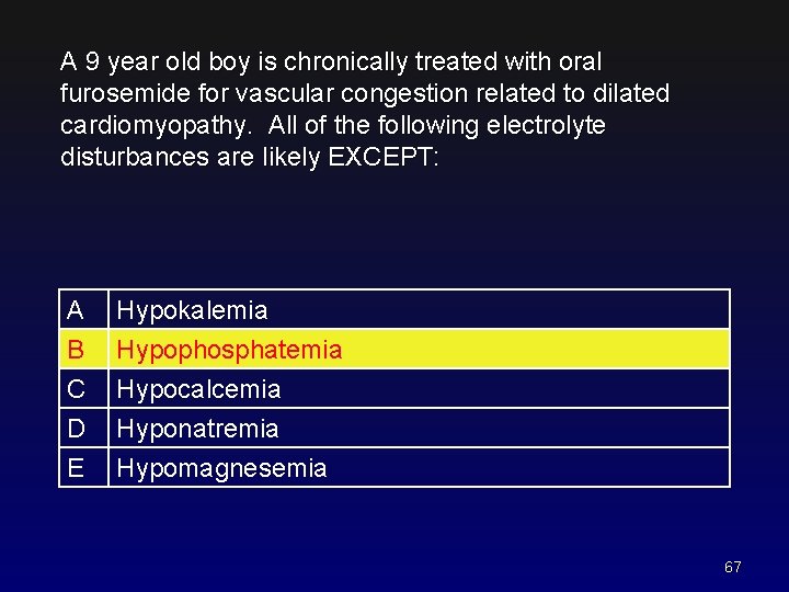 A 9 year old boy is chronically treated with oral furosemide for vascular congestion