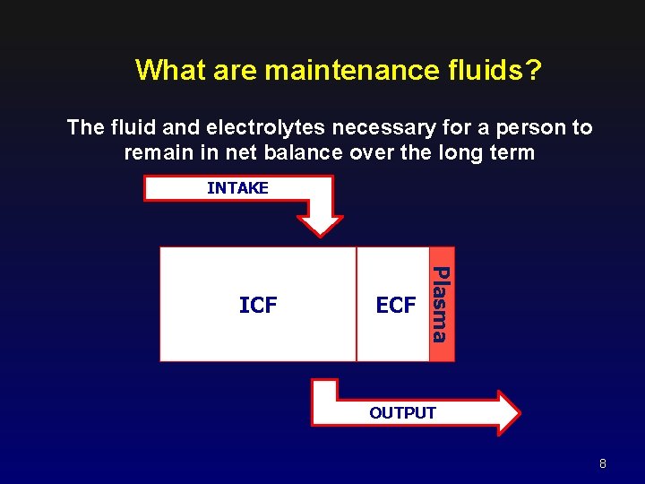 What are maintenance fluids? The fluid and electrolytes necessary for a person to remain