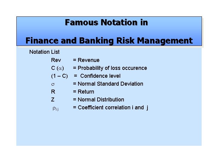 Famous Notation in Finance and Banking Risk Management Notation List Rev C ( )