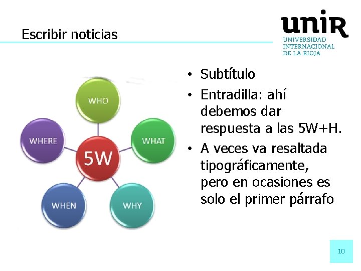 Escribir noticias • Subtítulo • Entradilla: ahí debemos dar respuesta a las 5 W+H.