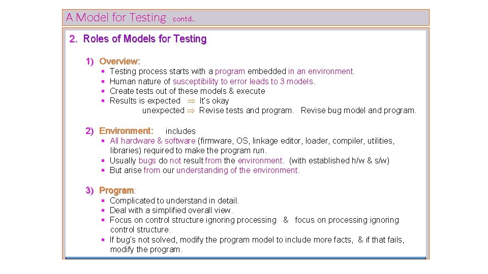 A Model for Testing contd. . 2. Roles of Models for Testing 1) Overview: A Model for Testing contd. . 2. Roles of Models for Testing 1) Overview: