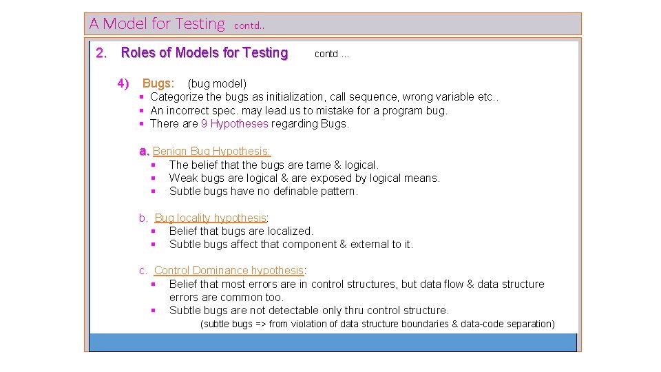 A Model for Testing contd. . 2. Roles of Models for Testing 4) contd A Model for Testing contd. . 2. Roles of Models for Testing 4) contd