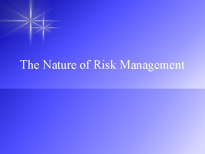 The Nature of Risk Management 