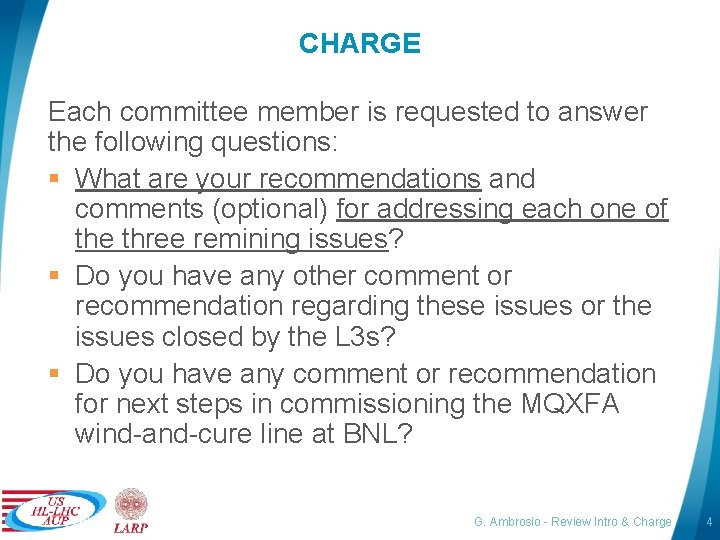 CHARGE Each committee member is requested to answer the following questions: § What are