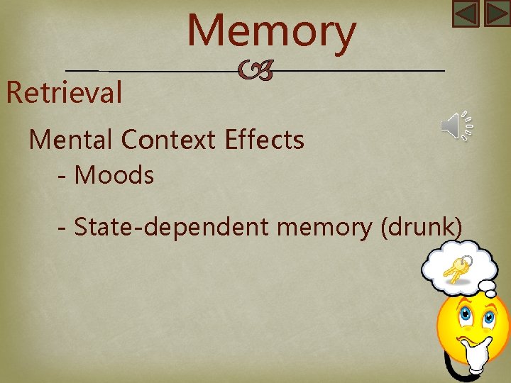 Memory Retrieval Mental Context Effects - Moods - State-dependent memory (drunk) 