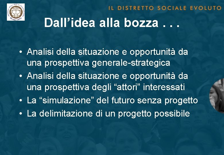 Dall’idea alla bozza. . . • Analisi della situazione e opportunità da una prospettiva