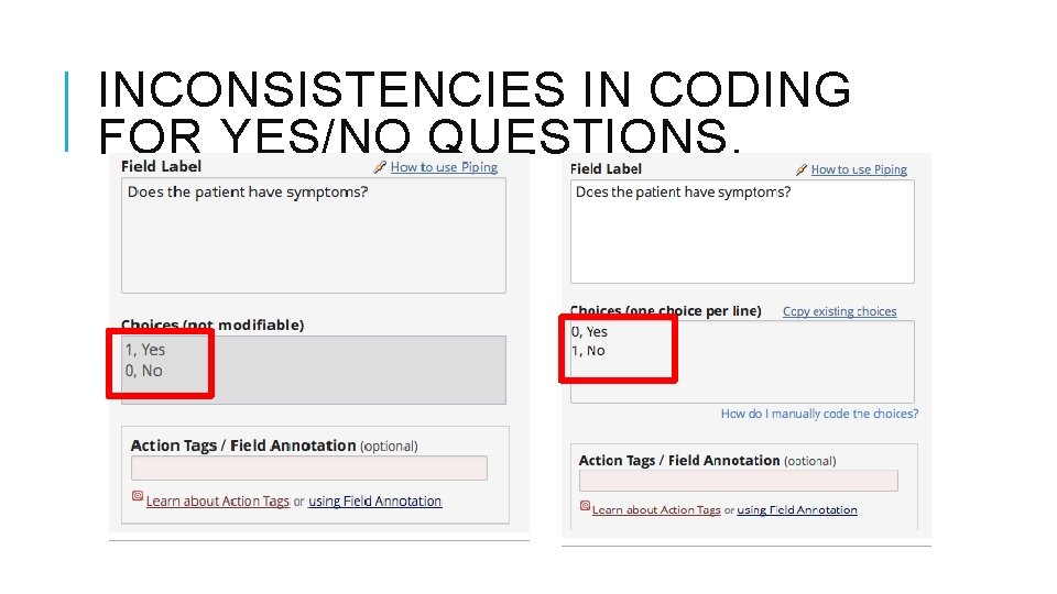 INCONSISTENCIES IN CODING FOR YES/NO QUESTIONS. 