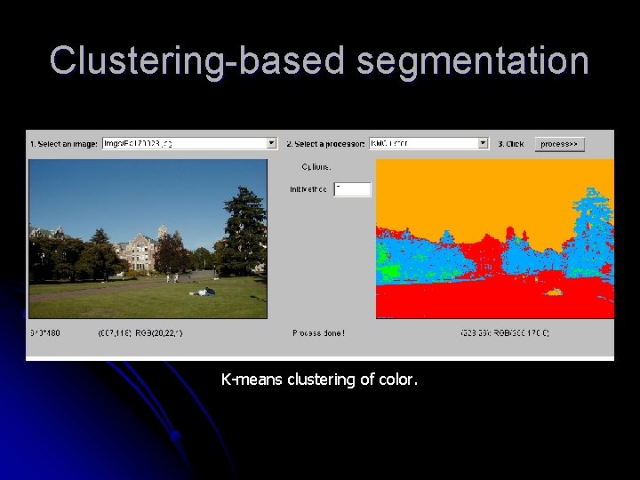 Clustering-based segmentation K-means clustering of color. 