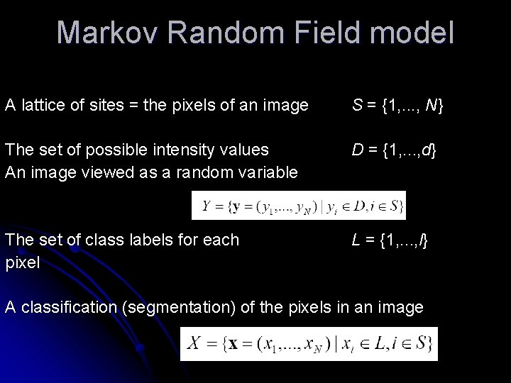 Markov Random Field model A lattice of sites = the pixels of an image
