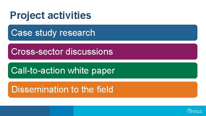 Project activities Case study research Cross-sector discussions Call-to-action white paper Dissemination to the field